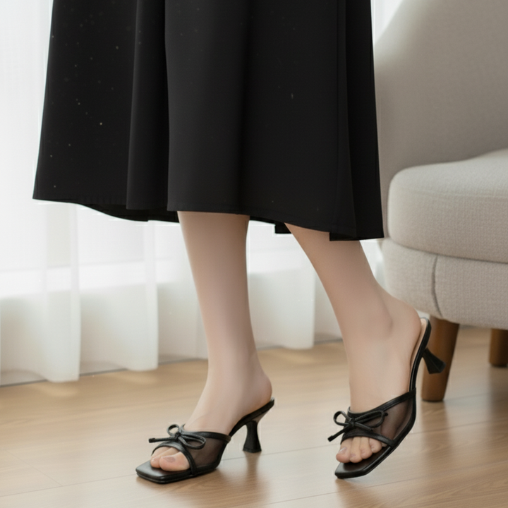 Natalia Net Bow Heel (Black)